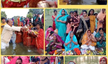 नदी में दिखी छठ की अनुपम छटा, उगते सूर्य को दिया अर्घ्य