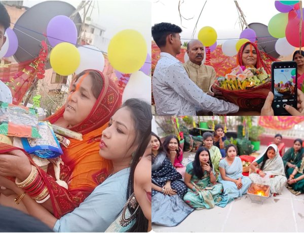 चैती छठ पूजा के तीसरे दिन डूबते सूर्य को व्रती ने दी अर्घ्य