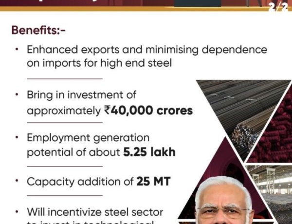 अगले पाँच वर्षों में विशेष इस्पात (स्पेशियलटी स्टील) के लिए उत्पादन हेतु ₹6,322 करोड़ की प्रोत्साहन राशि मंज़ूर