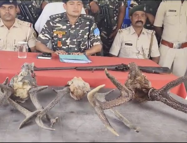 अवैध शिकार पर बड़ी कार्रवाई,सशस्त्र सीमा बल (एसएसबी)  ने 4 हिरनों के कीमती सींग के साथ हथियार बरामद किया