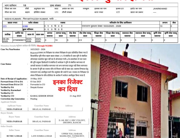 रांची : राजस्व उप निरीक्षक ने मांगा म्यूटेशन के एवज में पैसा, नहीं देने पर कर दिया रिजेक्ट