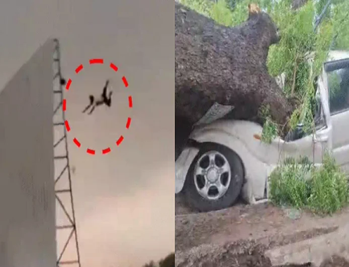 यूपी में आंधी-तूफान से 104 लोगों की मौत, मचा कोहराम, 80 किमी प्रति घंटे की रफ्तार वाली आंधी में उड़ा युवक, वीडियो वायरल