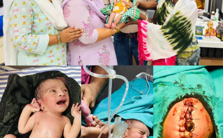 प्रकाश मल्टीस्पेशियलिटी हॉस्पिटल में दो चरणों की जटिल सर्जरी से नवजात को मिला नया जीवन, जन्म के समय पेट के बाहर थी पूरी आंत