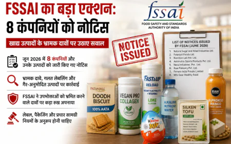 FSSAI का बड़ा एक्शन: 8 कंपनियों को नोटिस, भ्रामक दावों और नियमों के उल्लंघन पर कार्रवाई