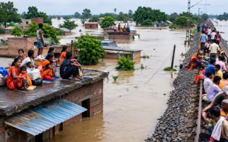 भागलपुर के नवगछिया में बाढ़ का कहर: मदरौनी में 1500 घर डूबे, छतों और रेलवे पटरी पर रहने को मजबूर लोग