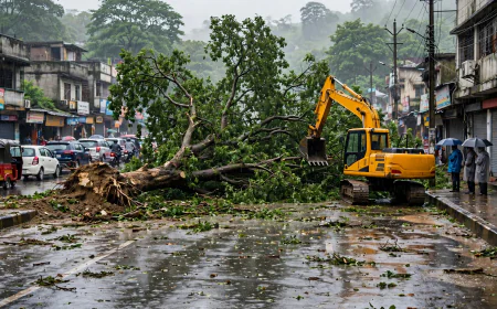 रांची में बारिश के दौरान सड़क पर गिरा पेड़, करीब 45 मिनट तक यातायात प्रभावित