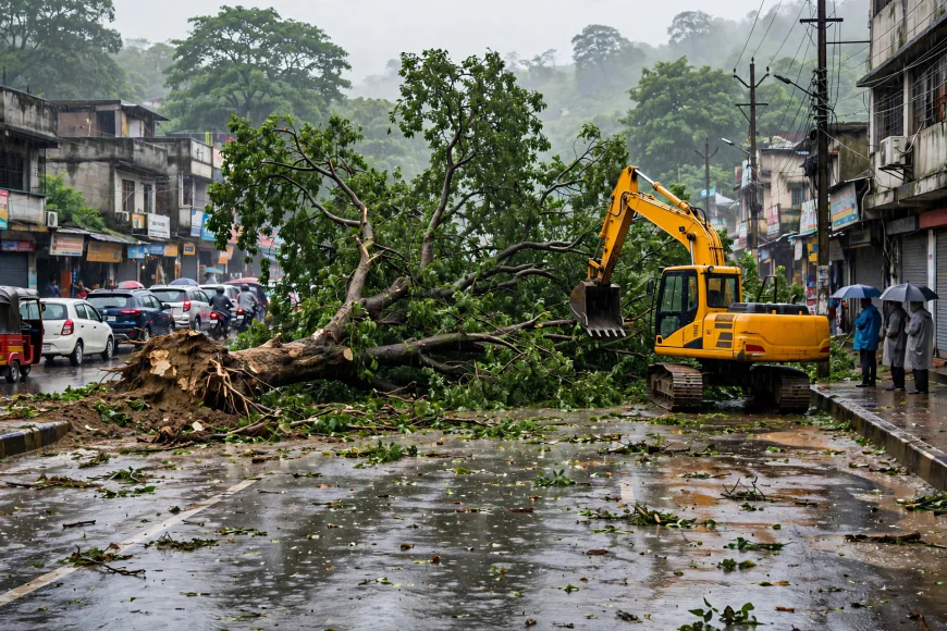 रांची में बारिश के दौरान सड़क पर गिरा पेड़, करीब 45 मिनट तक यातायात प्रभावित