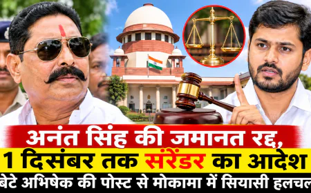 अनंत सिंह की जमानत रद्द, 1 दिसंबर तक सरेंडर का आदेश; बेटे अभिषेक की पोस्ट से मोकामा में सियासी हलचल