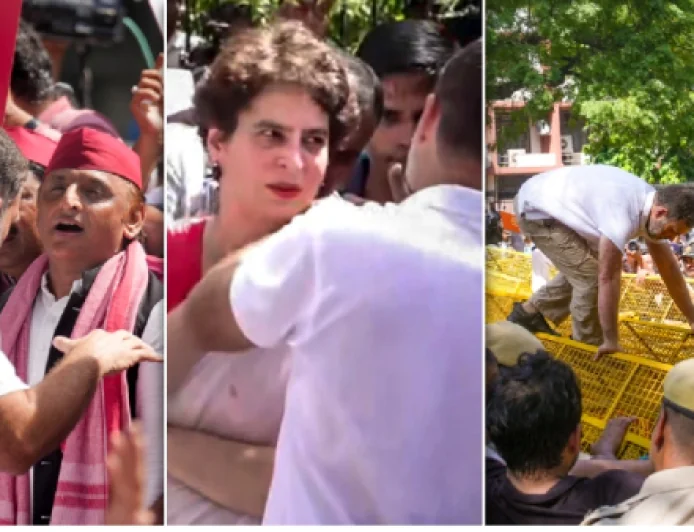 आकाशवाणी भवन परिसर में धरने पर बैठे राहुल-प्रियंका, अखिलेश यादव-अभिषेक बनर्जी समेत कई नेता हिरासत में