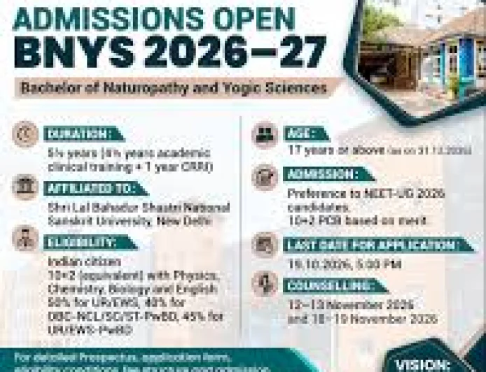 BNYS 2026-27 में दाखिले के लिए आवेदन शुरू, पुणे के राष्ट्रीय प्राकृतिक चिकित्सा संस्थान में 100 सीटें