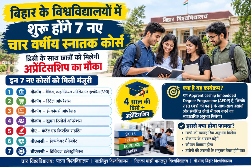 बिहार के विश्वविद्यालयों में शुरू होंगे 7 नए चार वर्षीय स्नातक कोर्स, डिग्री के साथ छात्रों को अप्रेंटिसशिप का मौका