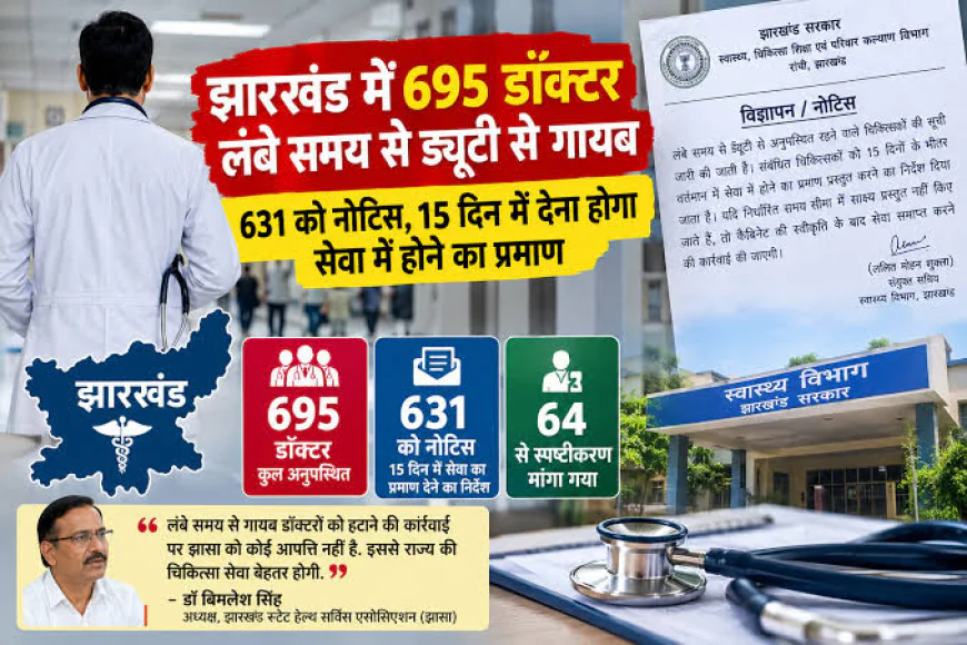 झारखंड में डॉक्टरों की हाजिरी पर बड़ा सवाल! 631 चिकित्सकों को नोटिस, अस्पतालों में ड्यूटी के बावजूद रिकॉर्ड में गड़बड़ी