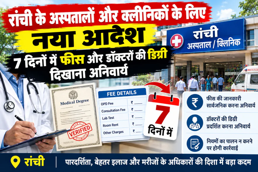रांची के अस्पतालों और क्लीनिकों के लिए नया आदेश, 7 दिनों में फीस और डॉक्टरों की डिग्री दिखाना अनिवार्य