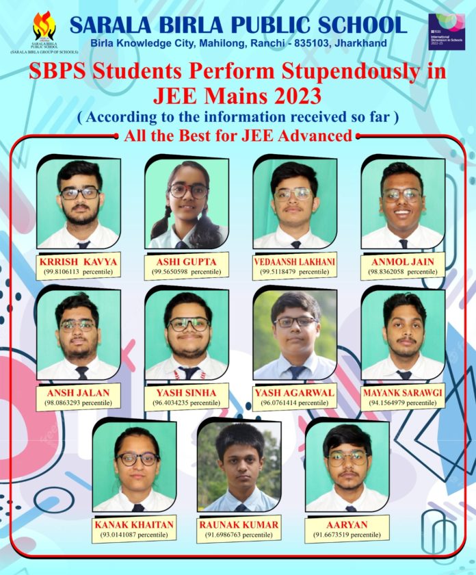 Sarla Birla students selected for JEE Advanced 2023